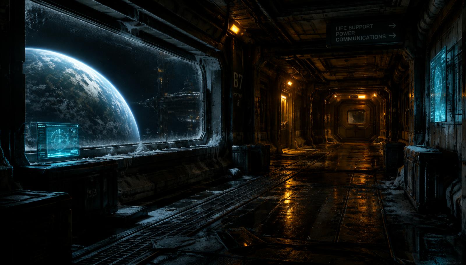 Dark space station corridor